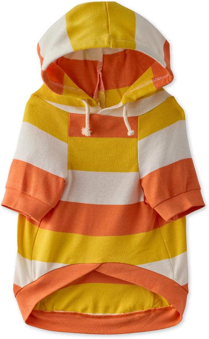 Pet Passion Rocky – The Original Lightweight Hooded Tee 100% Organic Cotton Dog Hoodie Pet Coat Sweater for All Sized Dogs, Candy Corn, Small (10-25 lbs)