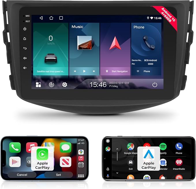 Car Radio Stereo for Toyota RAV4 2006-2012, CarPlay & Android Auto, 4+64GB | Android16, 8" RAV4 Replacement Stereo, WiFi 6, BT 5.4, Supports GPS, SWC, OBD and TPMS, Custom Backgrounds