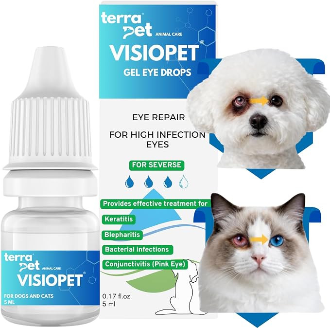 Visiopet Pet Eye Drops - Eye Drops for Dogs and Cats Vet-Recommended Dog Eye Infection Treatment to Soothe Infection Allergy,Relieve Dry Eyes Pink Eyes, Pet Tear Stain Cleaner 1/8 oz /5 ml