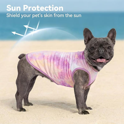 cyeollo 2pack Dog Shirt Cooling Breathable Sleeveless Summer Clothes for Dogs, Intant Cool T Shirts for Small Dogs, Purple L