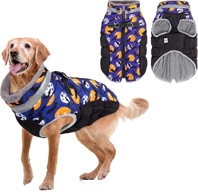 Cozy Waterproof Thick Dog Winter Coat Doggie Jacket Warm Pet Clothes Comfortable Puffer Dog Vest for Small Medium Large Dogs with Harness Hole YRFN11M