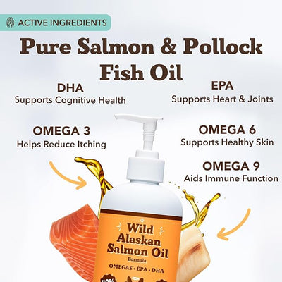 Natural Dog Company Wild Alaskan Salmon Oil for Dogs - Omega 3 Fish Oil Supplement with EPA & DHA for Skin, Coat, Itch Relief, Joints, Heart & Immune Support, Liquid Food Topper, 16 oz