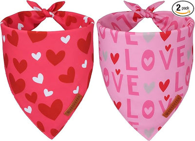 ADOGGYGO Valentine Dog Bandana, Heart and Love Pet Scarf, Premium Durable Fabric, Red Pink Valentine Bandanas for Large and Extra Large Dogs (X-Large)