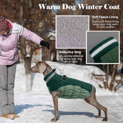 Lelepet Warm Dog Winter Coat Dog Coats for Large Dogs Waterproof Dogs Jacket with Harness Built in Reflective Cold Weather Coats Windproof Zip-Up Winter Fleece Vest Snowsuit Pitbull Teal Green XXL