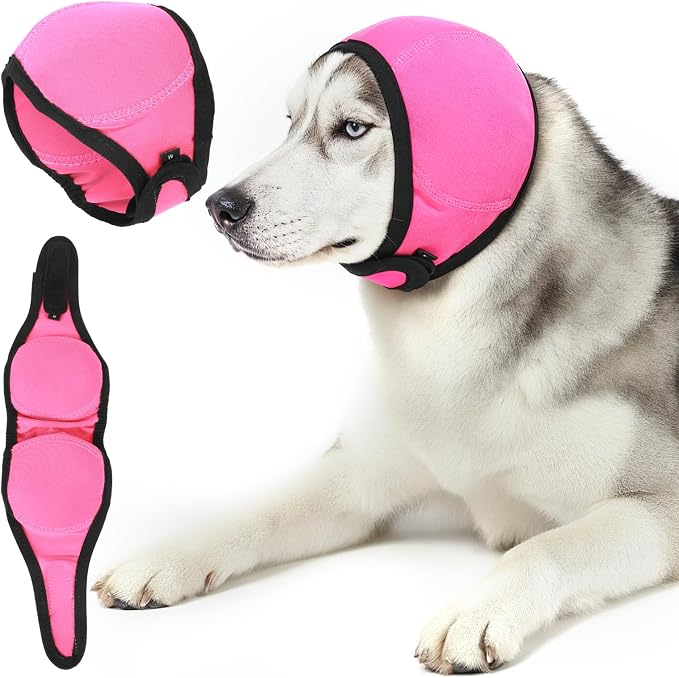Dog Ear Muffs Noise Protection, Swimming Waterproof Dog Ear Caps, Rose DogEar Covers for Bath, Pet Ears Muffs for Noise Bath, for Ears Protection(L)