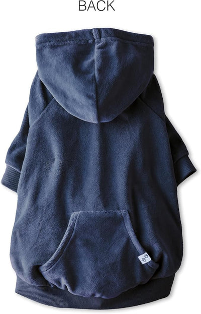 Pet Passion Cooper II Organic Cotton Velour Dog Hoodie Pet Coat for Small, Medium and Large Dogs, Navy, X-Small