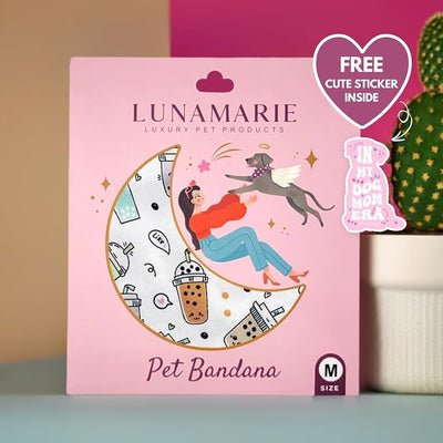 LunaMarie - Luxury Pet Birthday Bandanas -Premium & Silky Poly Fabric | 100% Handmade | Custom Shape Dual Layered (Boba, X-Small)