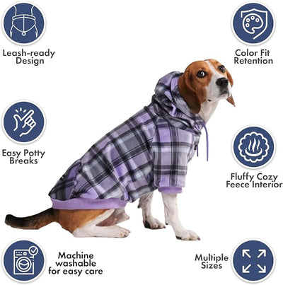 Spark Paws Dog Hoodie – Premium Dog Sweater for Small, Medium, and Large Dogs | Warm Outfits for French Bulldogs, Pitbull, Puppy, Winter Jacket Alternative - Purple Plaid - M
