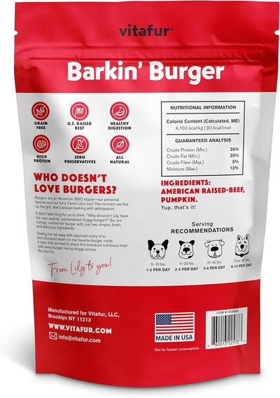 Barkin Burger Beef & Pumpkin Dog Treats Value Size – Limited Ingredient Recipe, Digestive Support, Protein Rich, Sensitive Stomach Friendly, Picky Eater Approved