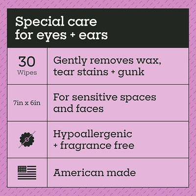 Pet Life Unlimited Dog Ear Wipes, Dog Eye Wipes - Plant-Based Dog Ear Cleaner Wipes with Moisturizing Aloe Leaf & Soothing Chamomile - Fragrance Free Eye and Ear Wipes for Dogs - 30 Count (Pack of 1)