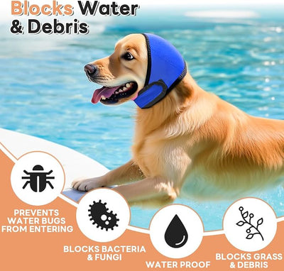 Dog Ear Muffs Noise Protection, No-Shake Ear Wrap for Hematoma Care, Bathing, Drying, Swimming & Noise Anxiety Relief (Blue, Small)