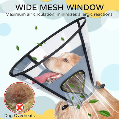 Soft Dog Cone Collar for Large Dogs, Mesh Windows Transparent E Collar for Dog, Anti-Bite Lick Wound Healing After Surgery Neuter Safety Practical Comfy Plastic Cone (Black, XXL)