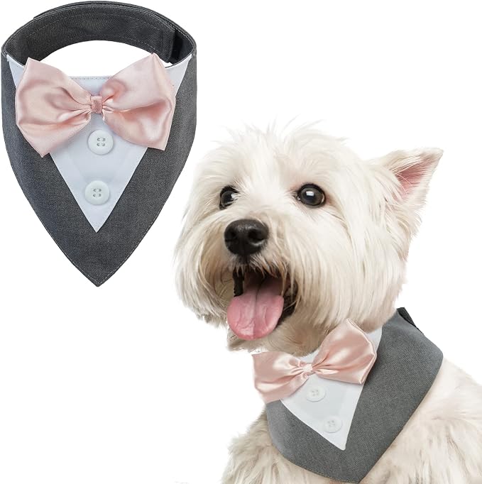 Dog Tuxedo for Small Dogs,Dog Formal Suit Dogs Attire Pet Bow Tie Puppy Party Costumes Cat Tux Outfits Pets Bandana Cosplay Adjustable Bowties Wedding Birthday Valentines Grey S