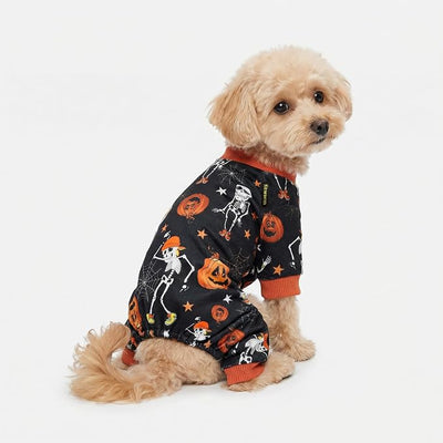Fitwarm Halloween Skeleton Dog Costume Lightweight Velvet Pajamas Pet Clothes Doggie PJS Puppy Onesie Doggy Outfits Cat Jumpsuits Black XL