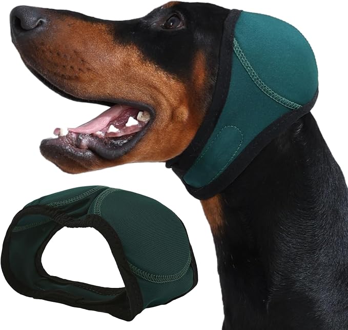 Dog Ear Muffs & Swim Cap and No Shake Ear Wrap for Bathing, Hematoma, Drying & Noise Anxiety Relief - Elastic Waterproof Ear Protection with Calming Hoodie for Grooming
