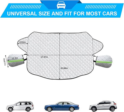8sanlione Car Windshield Snow Cover with Side Mirror Cover, 4 Layers Winter Frost Protection for Any Weather, Windscreen Covers with Magnetic Edges, Front Window Automotive Covers for Car SUV Trucks