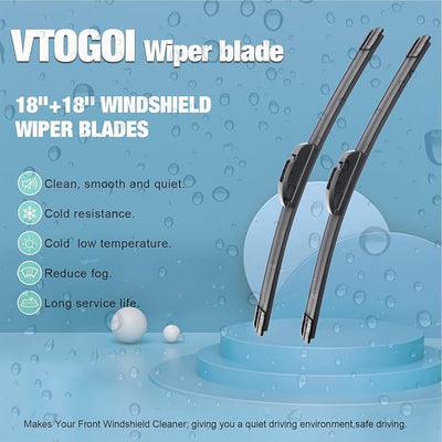 VTOGOI OEM Quality 18''+18'' Windshield Wiper Blades,Premium All-Seasons J-Hook Replacement Wiper Blades (2 Pack)