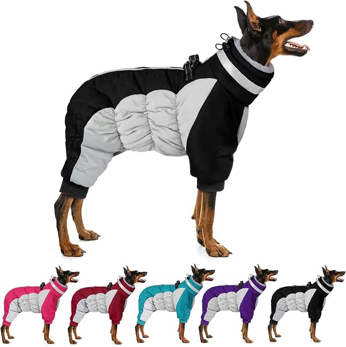 MIGOHI Full Body Dog Coat，Warm Coats for Large Dogs | Reflective Winter Coat for Dogs with Harness,Turtleneck Dog Snowsuit with Legs,Windproof Pet Fleece Puffer Jacket,XXL,Black