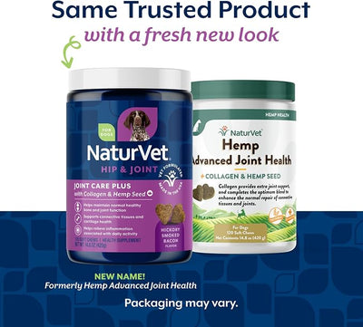 NaturVet Hemp Advanced Joint Health Dog Supplement Soft Chews –Helps Support Joint Health in Dogs – Includes Hemp Seed, Collagen, Glucosamine, MSM, Chondroitin, Omegas – 120 Ct.