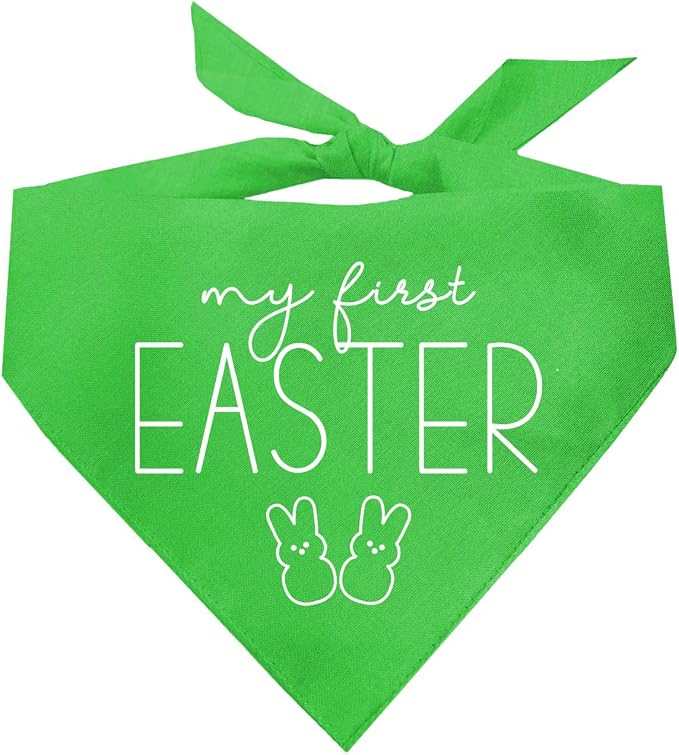 My First Easter Dog Bandana | 100% Cotton Adjustable Triangle | Made in USA | Easter Bunny | Egg Hunt| Funny Outfit Prop Photoshoot |Lime, X-Small (392)