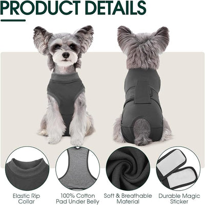 Kuoser Dog Surgery Suit Female Spay, Dog Recovery Suit Male Neuter, Pet Clothes Onesie for Surgery Anti Licking Abdominal Wounds Puppy Surgical Recovery Bodysuit Shirt, Substitute E-Collar & Cone