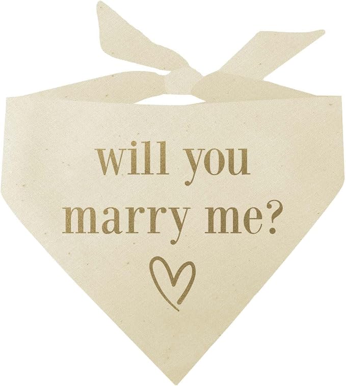 Will You Marry Me? Dog Bandana | 100% Unbleached Cotton Triangle | Made in USA | Wedding Photo Prop | Bridal Shower | Engagement Announcement | Natural, One Size (614)