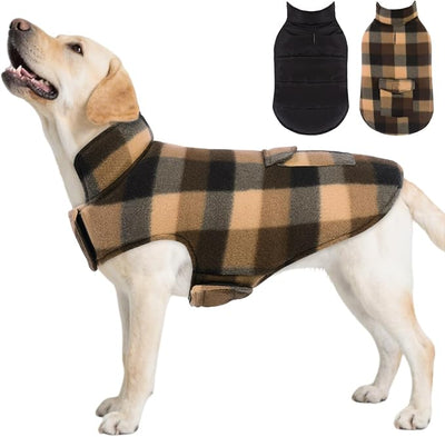 ASENKU Dog Winter Jacket Plaid Reversible Vest, Waterproof Dog Coat for Cold Weather, Perfect for Small to Large Dogs (Coffee, XL)