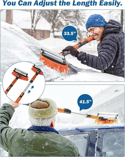 JOYTUTUS 41.5IN Extendable Snow Brush and Ice Scraper, 270°Pivoting Snow Scraper Brush for Car Windshield, Telescoping Ice Scraper, Foam Grip, Heavy Duty Snow Remover for Cars, Trucks, SUV (Orange)
