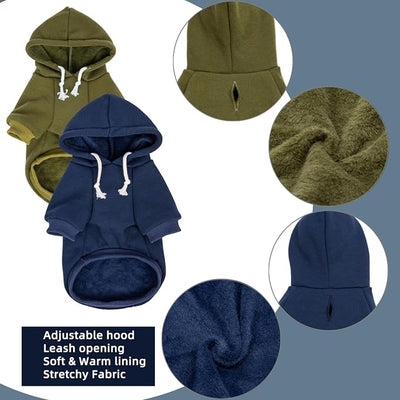 2-Pack Dog Hooded Sweaters & Jackets - Soft Dog Clothes Hoodie for Small/Medium/Large Dogs & Cats | All-Season Comfort & Fit, Stylish Pet Shirts Apparel & Accessories (Army Green, Navy, X-Small)
