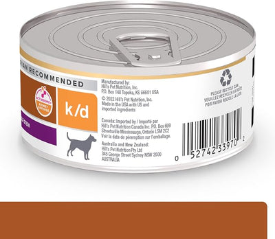 Hill's Prescription Diet k/d Kidney Care Wet Dog Food, Beef & Vegetable Stew, 5.5 oz. Cans, 24-Pack