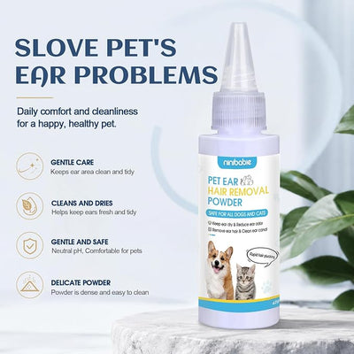 Dog Ear Powder for Hair Removal Kit – 42g Ear Powder for Dogs with 4.8" Straight Grooming Tweezers, Helps Remove Excess Ear Hair & Reduce Odor for Poodles, Schnauzers & Other Breeds