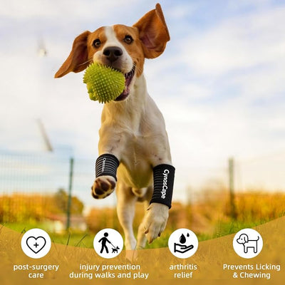 Dog Leg Brace, Black Compression Support Wraps for Front or Rear Legs with Streching Adjustable Strap,Dog Wrist Brace- Leg Sleeve to Stop Licking - Aid in Wound Care and Recovery