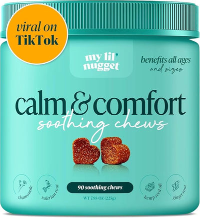 My Lil' Nugget – Vet-Approved Calming Chews for Dogs | All-Natural Calm Treat for Noise, Travel & Home Alone | Chamomile & Melatonin | All-Ages - Senior Dog to Puppy | 90 Beef‑Flavor Soft Chews