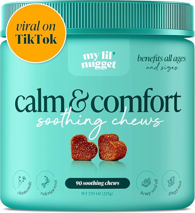 My Lil' Nugget – Vet-Approved Calming Chews for Dogs | All-Natural Calm Treat for Noise, Travel & Home Alone | Chamomile & Melatonin | All-Ages - Senior Dog to Puppy | 90 Beef‑Flavor Soft Chews