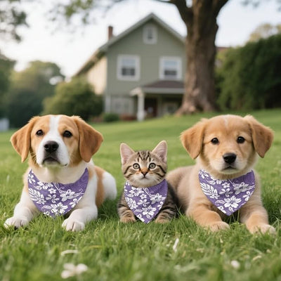 KEIAHUAN Purple Hibiscus Flowers Dog Bandana Triangle Dogs Bibs Scarf Reversible Pet Scarf Adjustable Washable Pet Handkerchief for Small Medium Dog 1 Pcs