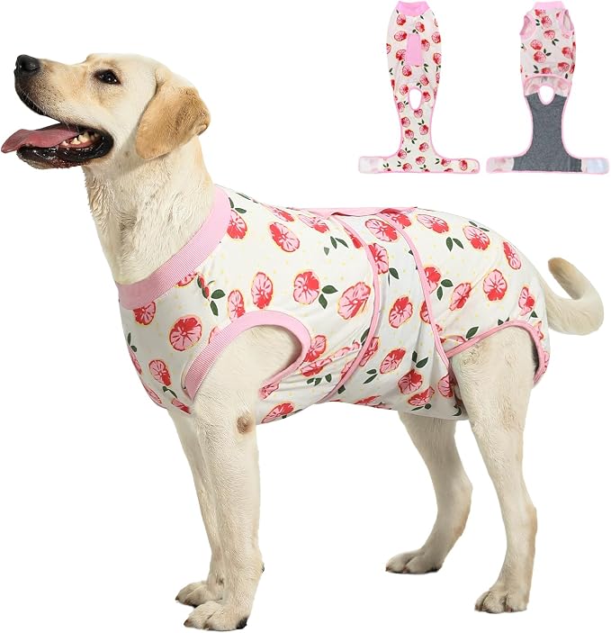 Recovery Suit for Dogs Cats After Surgery, E-Collar & Cone Alternative Surgical Suit, Prevent Licking Dog Onesies Pet Surgery Recovery Suit Soft Dog Bodysuit, Pink, M