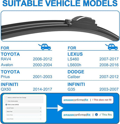 CJPPPZIW® Windshield Wipers -24"+17" Replacement for 2004-2012 Chevrolet Chevy Colorado/2001-2007 Toyota Highlander/2001-2005 Toyota RAV4,OEM Quality Premium All-Season Wiper Blades (Set of 2)