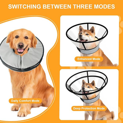 Sponge Core Dog Cat Cone Collar for After Surgery Recovery, Inflatable Dog Cone Alternative, Lainergie Dogs Donut Collar Adjustable with 2PCS Cover for Large Medium Small Dogs Cats (Grey+Yellow, XL)