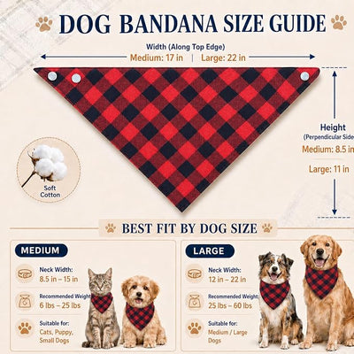 Valentine’s Dual Layer Scarf Bandanas for Dogs - Red Blue Plaid Scarf with Button Snap and Soft Cotton for Small and Medium Pets, Medium