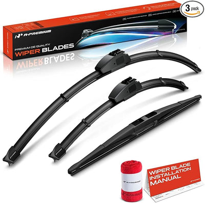A-Premium 28"+14"+14" Windshield Wiper Blades with Wear Indicator & Towel | Compatible with Honda Fit 2009-2020, Front Rear Wipers Blade Set for Hook/RL3 Arm Connector, Pack of 3