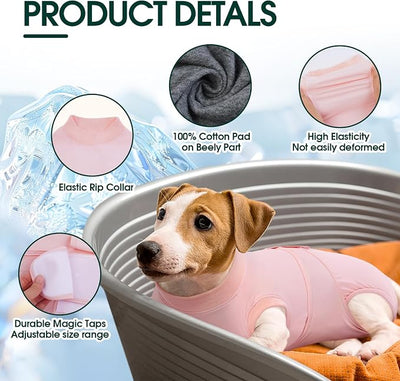 Kuoser Dog Recovery Suit for Dogs After Surgery, Soft Dog Surgical Onesie for Female Male Dogs Spay Neuter, Anti-Licking Pet Bodysuit for Abdominal Wounds, Skin Disease, E-Collar Alternative, Pink 2XL
