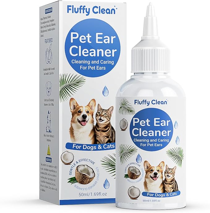 Ear Cleaner for Dogs & Cats - Gentle Non-Irritating Formula, Ear Cleaning & Care for All Ages, Removes Built-up Wax, Discharge, Dirt & Debris - 1.69oz Travel Size
