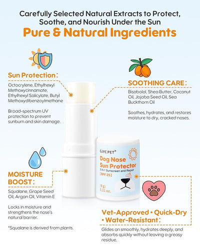 Dog Nose Sunscreen Balm SPF 25 – Natural, Lick-Safe Sun Protection with Shea Butter & Sea Buckthorn – Moisturizes & Shields Sensitive Noses – Fragrance-Free