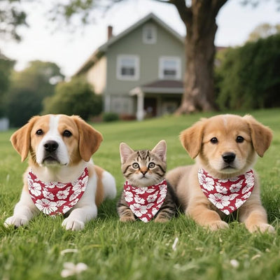 KEIAHUAN Red Hibiscus Flowers Dog Bandana Pet Scarf Triangle Kerchief Washable Dogs Scarves Neckerchief Hawaii Puppy Accessories Decoration