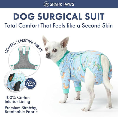 Spark Paws Dog Surgery Recovery Suit – Dog Recovery Suit After Surgery, Anti-Lick Dog Onesie, Abdominal Wound Protector, Soft Cone Alternative for Spay Neuter Male Female Pet Recovery - Dragons - 3XL
