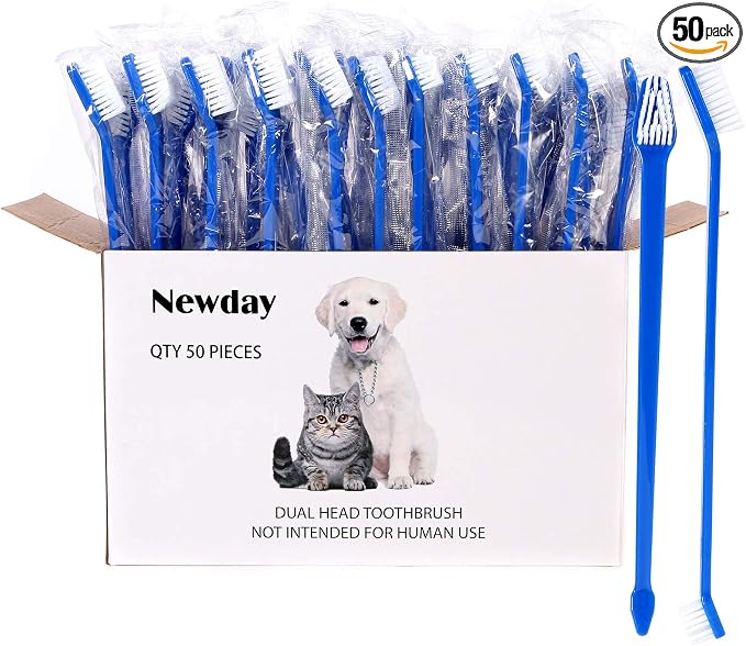 50 Pieces Double-Headed Dog Cat Pet Toothbrush, Super Soft Bristles Oral Care Teeth, pet Tooth Brush for Dogs, Dog toothbrushes in Bulk Individual polybag (Blue)