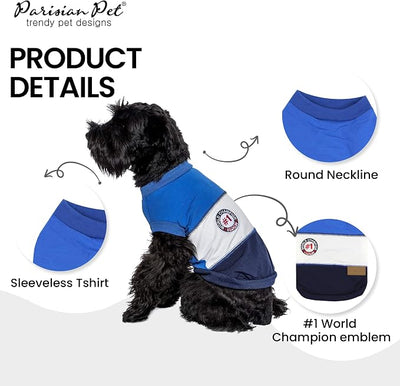 Parisian Pet World Champion Dog Tank Top - Breathable Cotton Pet Apparel - Blue Puppy Clothes - Lightweight Doggie T Shirts for Dogs - Comfortable Sporty Dog Clothes - Summer Shirts for Medium Dogs
