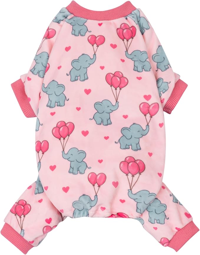 Fitwarm Elephant Fleece Dog Pajamas, Cozy Winter Clothes for Small Dogs Girl, Cute Pet Outfit, Pink, Blue, Medium
