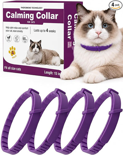 Calming Collar for Cats, 4 Pack – Waterproof Cat Calming Collars for Anxiety Relief and Stress, Breakaway Adjustable Pheromone Collar for Cats, Small Pet Dog & Puppy (Purple, Small)