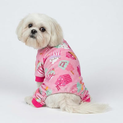 Fitwarm Cupcake Dog Pajamas, Birthday Outfit for Small Dogs Girl, Cozy Pet Onesie with Feet, Pink, XS